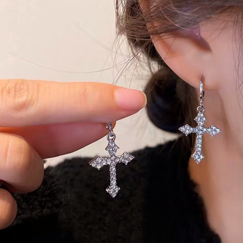Y2K gotisch Strass Kreuz Ohrringe Kpop Zirkon Kreuz Tropfen Ohrring für Frauen Grunge Egirl Ohrringe Schmuck Zubehör
