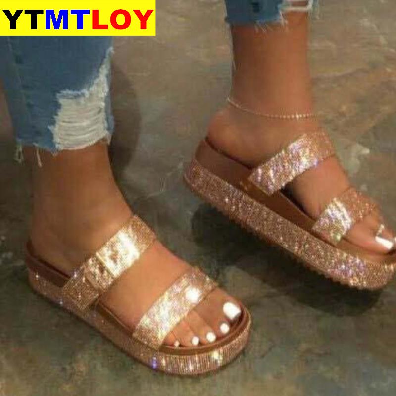 Zomer Strand Bling Bling Crystal Rome Dames Sandalen Strass Platform Gemengde Kleur Uitsparingen Wiggen Vrouwen Sandalen Schoenen Vrouw