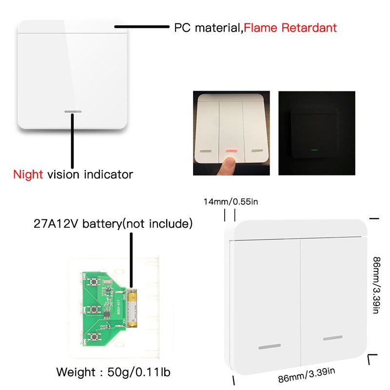 Interrupteur mural à bouton-poussoir RF 433mhz, 86 boutons, télécommande sans fil, fonctionne avec un récepteur relais pour l&#39;éclairage des appareils ménagers