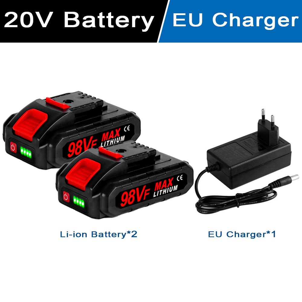Genopladeligt lithiumbatteri 20v 1500 mah med batteriindikator udskift 36vf 48vf til elektriske save elektriske boremaskiner elværktøj: 2 batteri -1 oplader