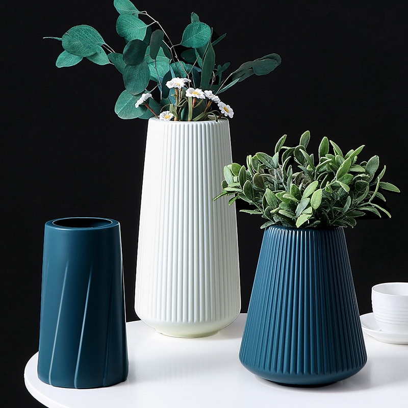 Vases for Decoration Home Plastic Vase White/Blue Flower Basket Arrangement Living Room Modern Style Simple Artistical