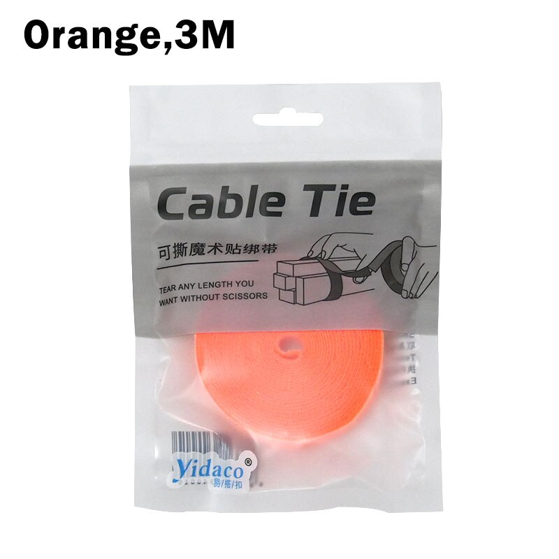 1M/2M/3M Tearable Velcros Self Adhesive Nylon Fastener Tape Reusable Sticker Strap Tie Data Cable Storage Desktop Wire Holder: Orange 3M