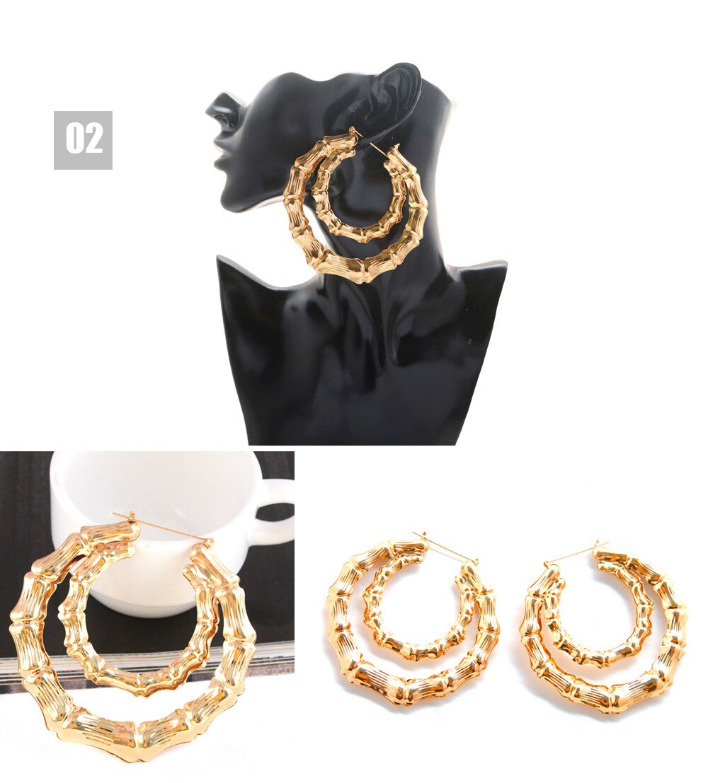 Brincos de bambu dourado para mulher kolczyki damskie piercing aros grande argola moda feminina jóias triângulo quadrado coração