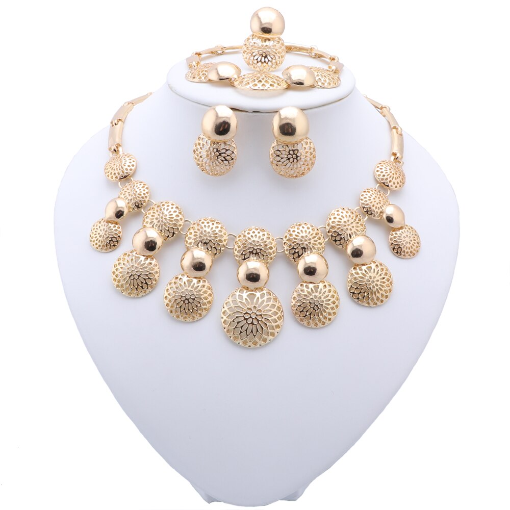 Ensemble de bijoux de mariage pour femme éthiopienne, classique, couleur or, dubaï, collier, boucles d&#39;oreilles, bague, Bracelet: gold