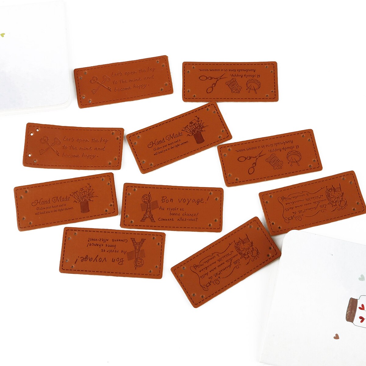 10 stuks letterpatroon pu-leren labels rechthoekig reliëflabel diy vlaglabels voor kleding, schoenen, tassen, kleding, naaiaccessoires