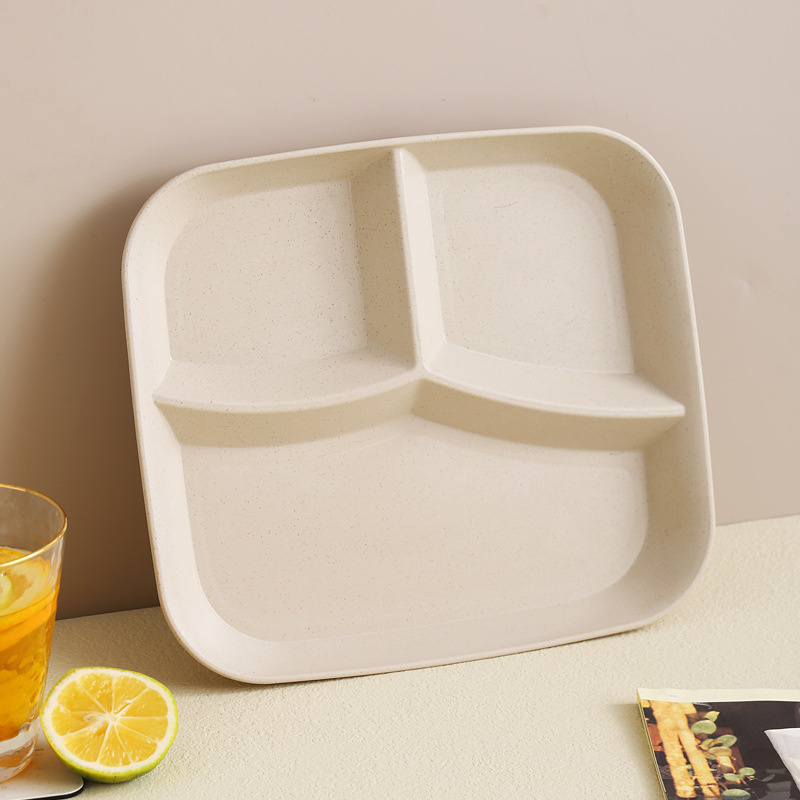 Divided Plate Compartment Plate For Food Round Plastic Salad Dinner Plates Dinnerware Plate Serving Plate Microwave Safe: Beige