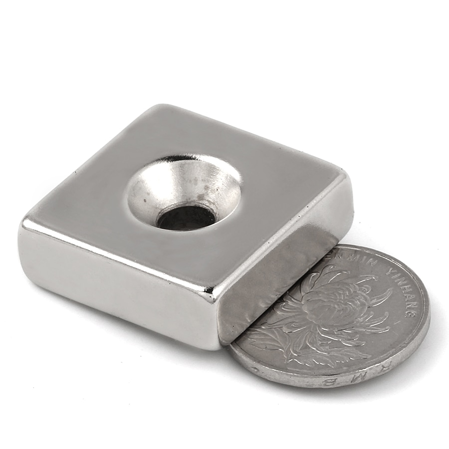 U-JOVAN 1Pc 30X30X10Mm Gat 7Mm Krachtige Sterke Rare Earth Blok Ndfeb Verzonken Magneet 30*30*10-7Mm Neodymium Magneten