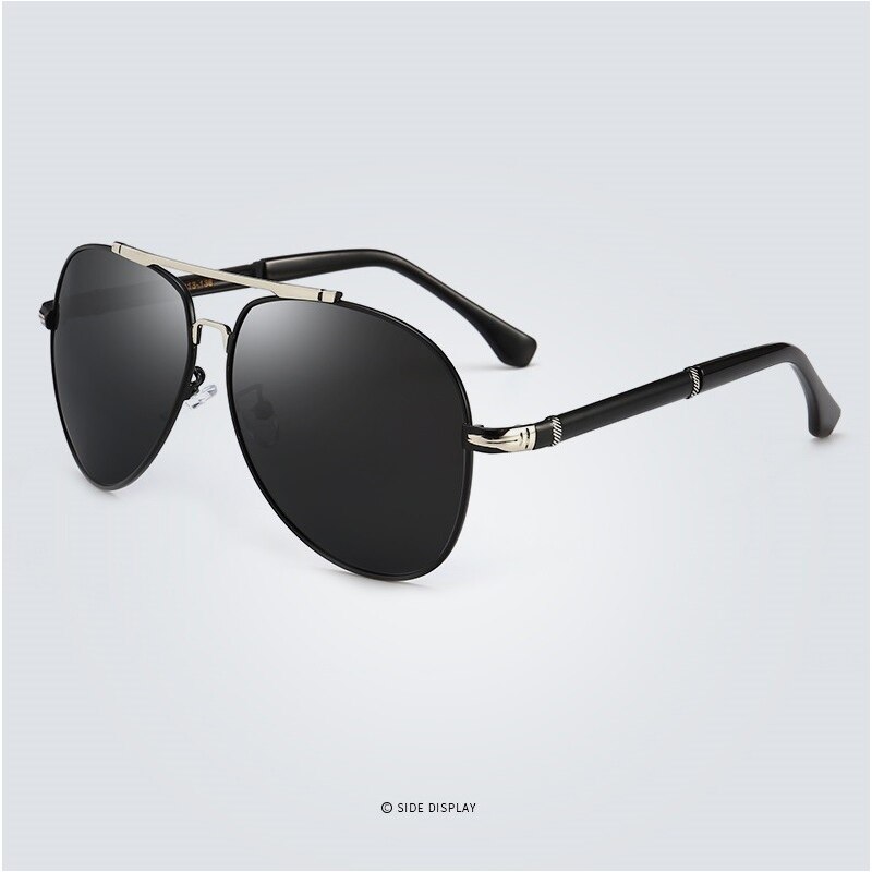 Luksusmærke originale solbriller mænd polariserede ovale legeringer vintage mandlige solbriller driverbriller kørespejle beskyttelsesbriller: Sort sølv-sort