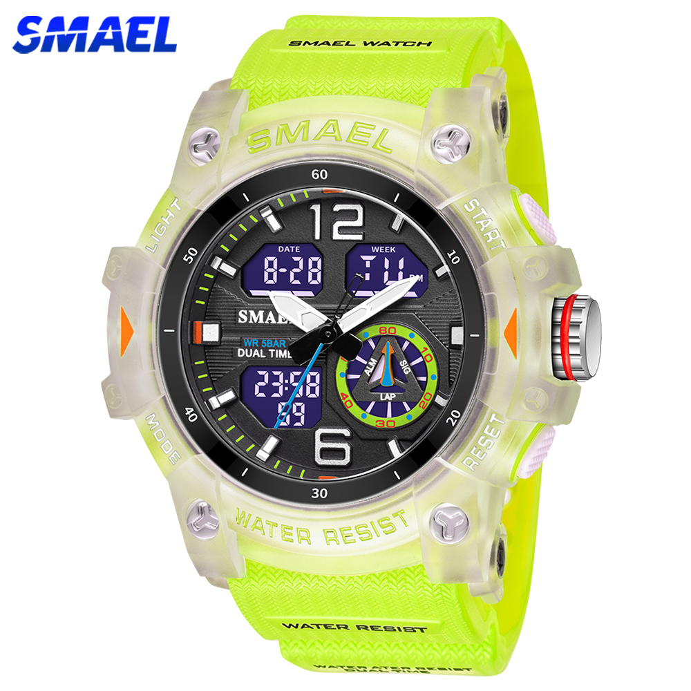 SMAEL – montre de sport pour hommes, double affichage LED, numérique, Quartz, étanche, chronomètre pour étudiants, horloge pour jeunes