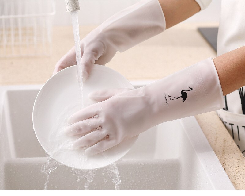 Guantes de látex y goma para lavar platos para mujer, manoplas de limpieza duraderas para el hogar, herramientas para el lavavajillas: 14 / L