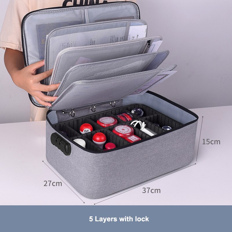 Large Briefcase Document Bag Waterproof Business Official Seal Organizer Files Folder Ticket Card Travel Office Accessories Item: E 5Layers Gray