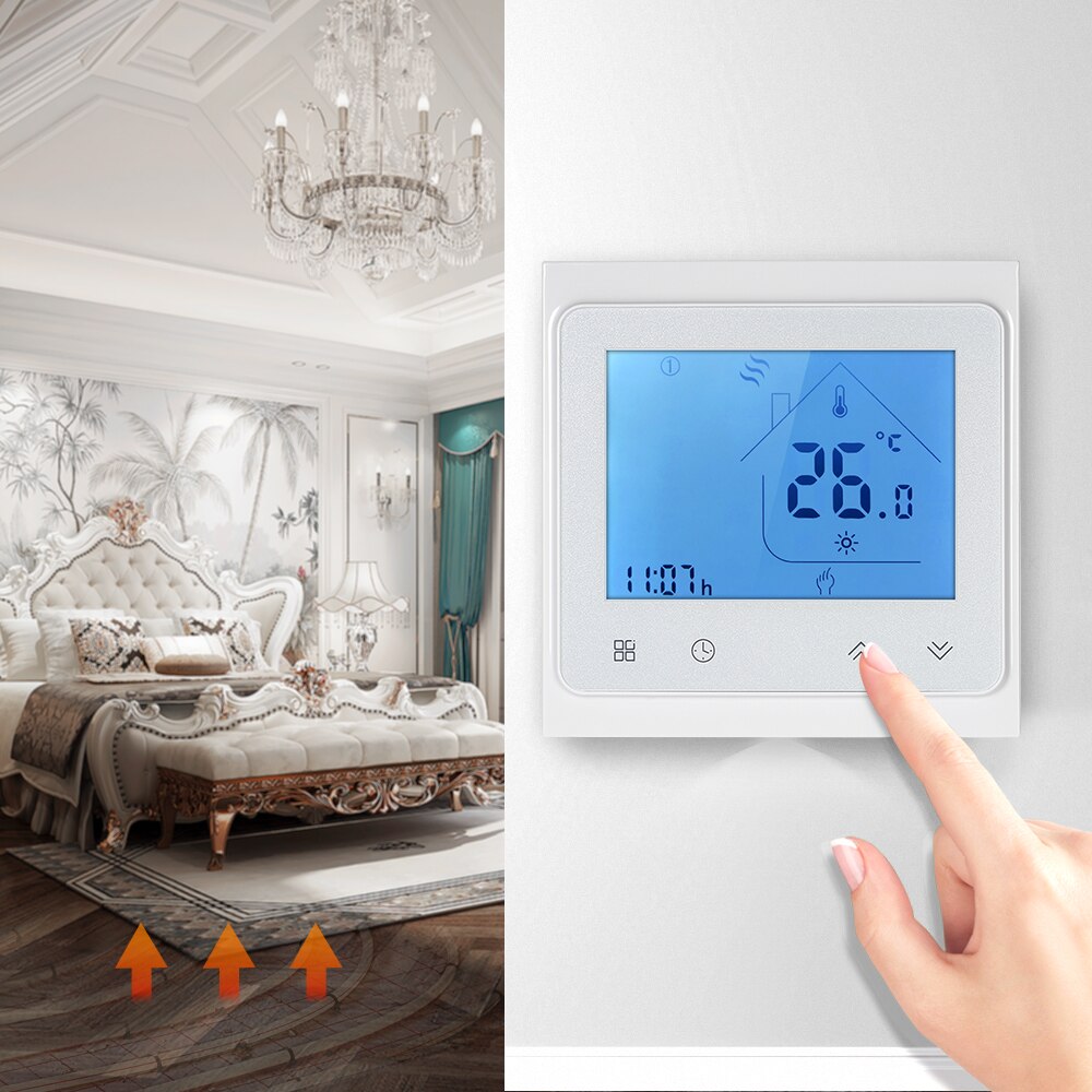 Water Heating Thermostat Touchscreen Backlight LCD Display Weekly Programmable Temperature Controller with Locking Function