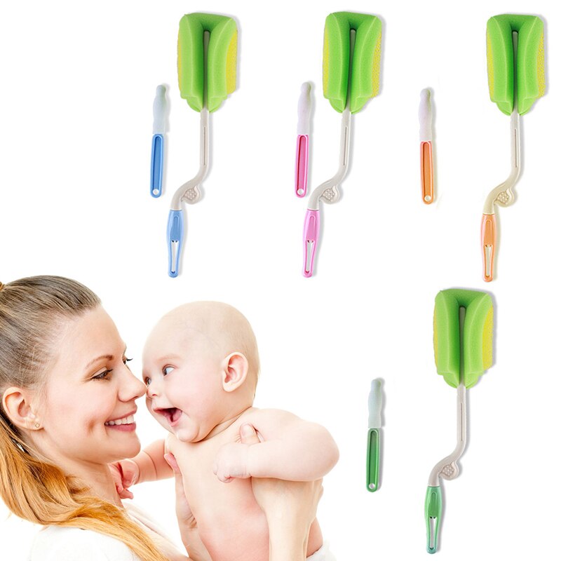 Two Pieces Baby Milk Feeding Bottle Sponge Brush Bottle Washing Cleaning Kitchen Cleaner Tool Random Color For Baby: Default Title