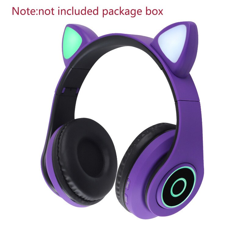 Auriculares inalámbricos Bluetooth de estilo lindo con orejas de gato, auriculares para juegos, para chicas, coloridos auriculares BT 5,0, Auriculares Bluetooth de belleza: only headset purple