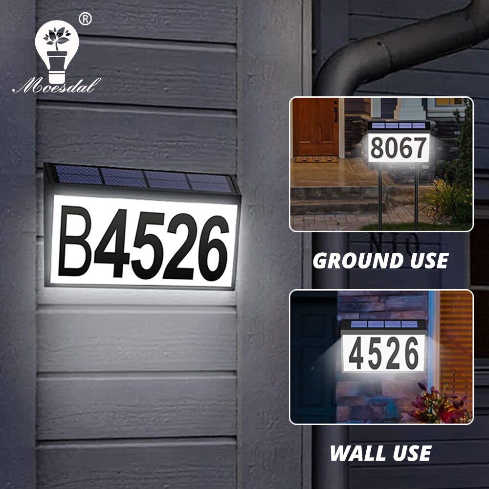 LED solar house number motion sensor outdoor courtyard IP65 rainproof house number family street address number sign lighting