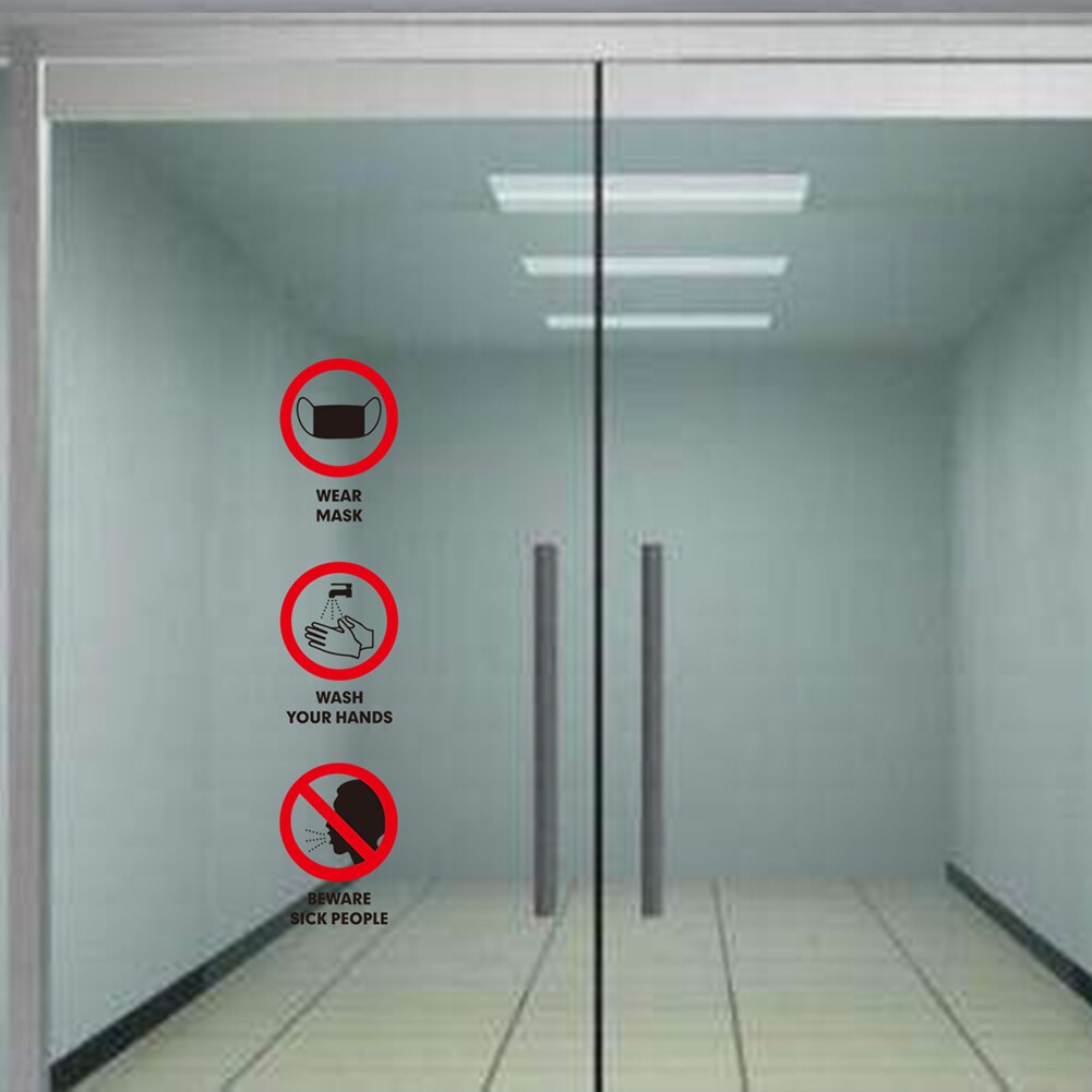 PVC Publicity Sticker Hand Wash Wear Mask Sign Windows Door Warning Decals For Body Door Window Wall Sticker