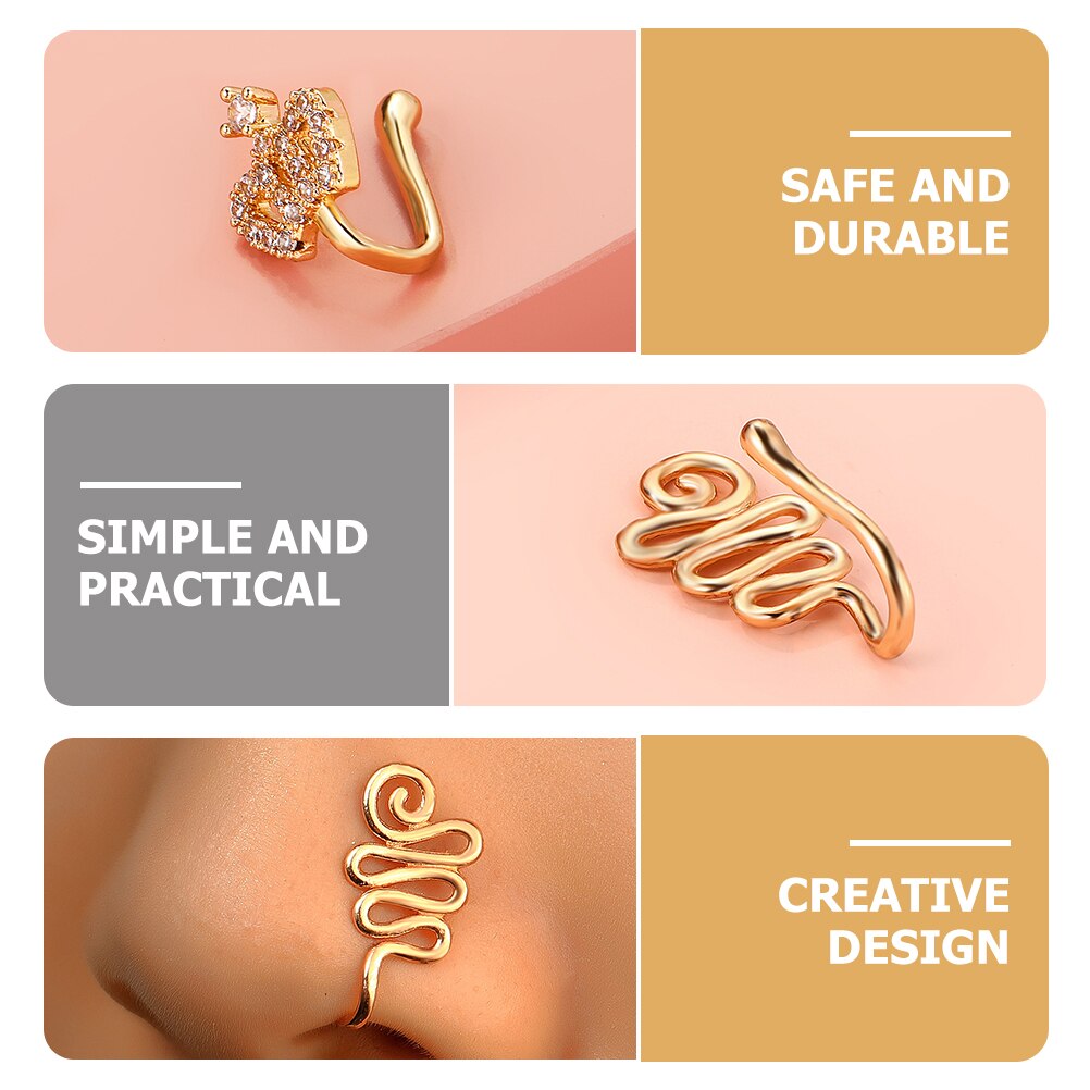 9pcs Nose Rings Copper Nose Cuff Clip Nose Decor for Girls