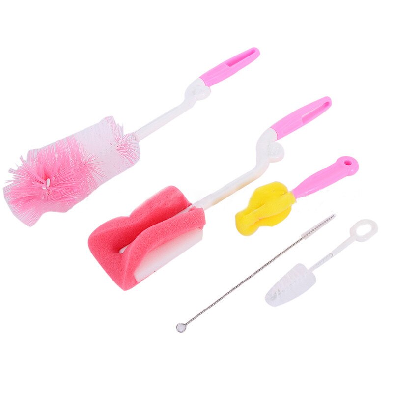 5 Stks/set Baby Fles Spons Borstel Gereedschap Tepel Borstels Handvat Gebruiksvoorwerpen Uitloop Buis Speen Stro Borstel Cup Borstel Set