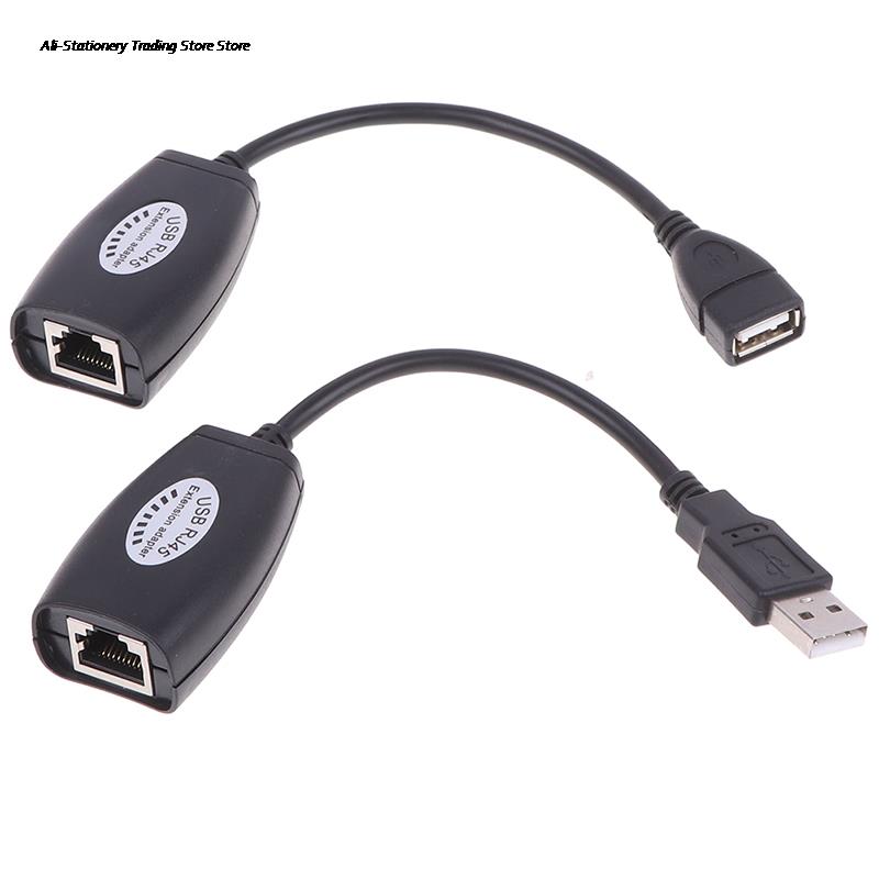 2 stk usb til  rj45 rj 45 lan-kabel forlengelsesadapter forlenger over cat 5 rj45 cat 6 patchkabel svart nettverkstilbehør