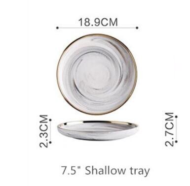 Golden marble plate set ceramic kitchen utensils salad noodle bowl soup dinner set plates and dishes ceramic bowl: 18.9cm Shallow tray