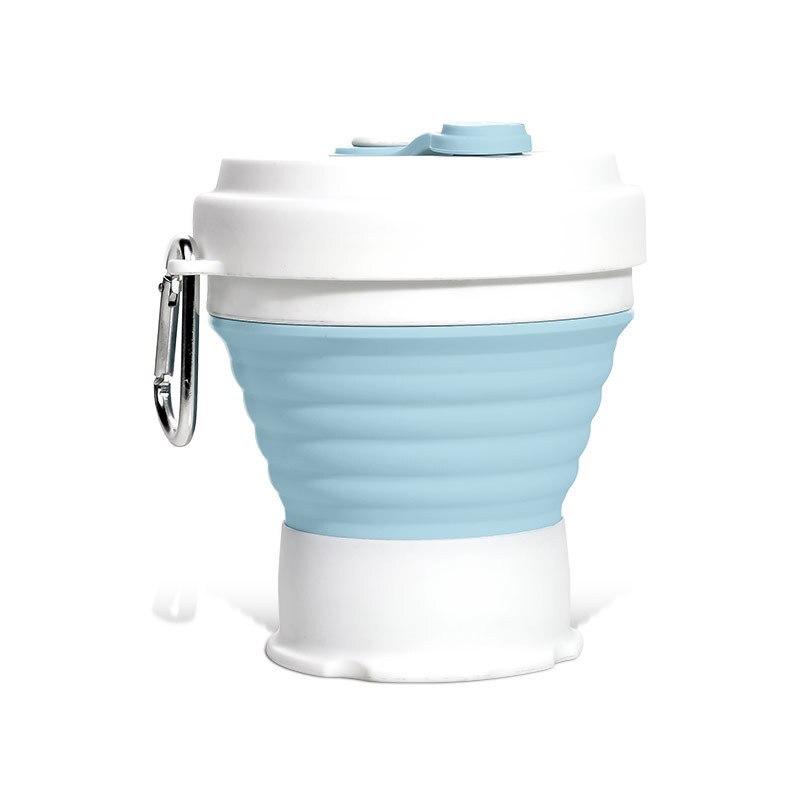 Taza de café de viaje plegable de silicona, plegable, para acampar, con tapas, juego de tazas expansibles para senderismo y Camping: Blue