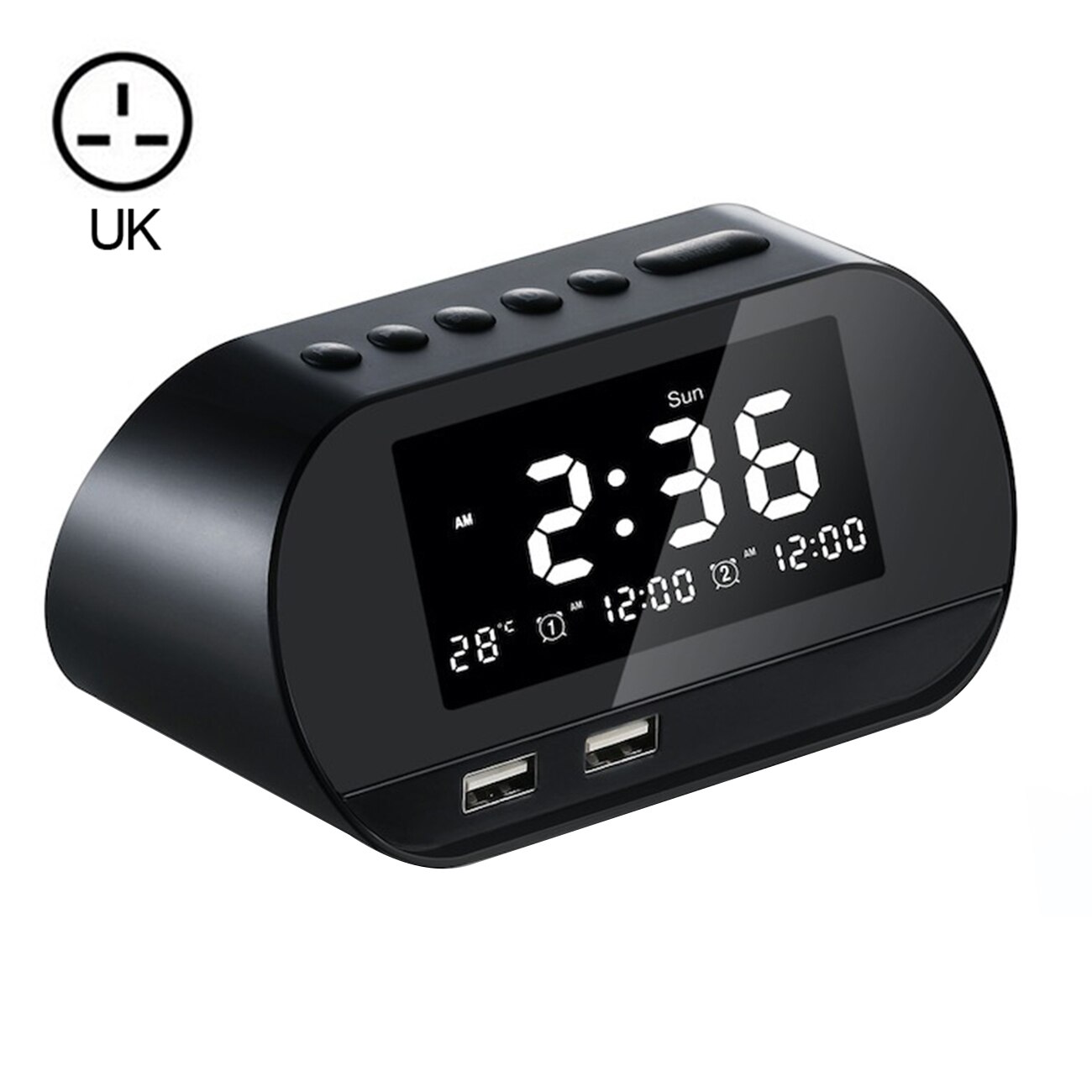 Dual Usb Opladen Wekker Slimme Draadloze Radio Lcd Kalender Kalender Temperatuur Display Voor Slaapkamer Desktop: black UK