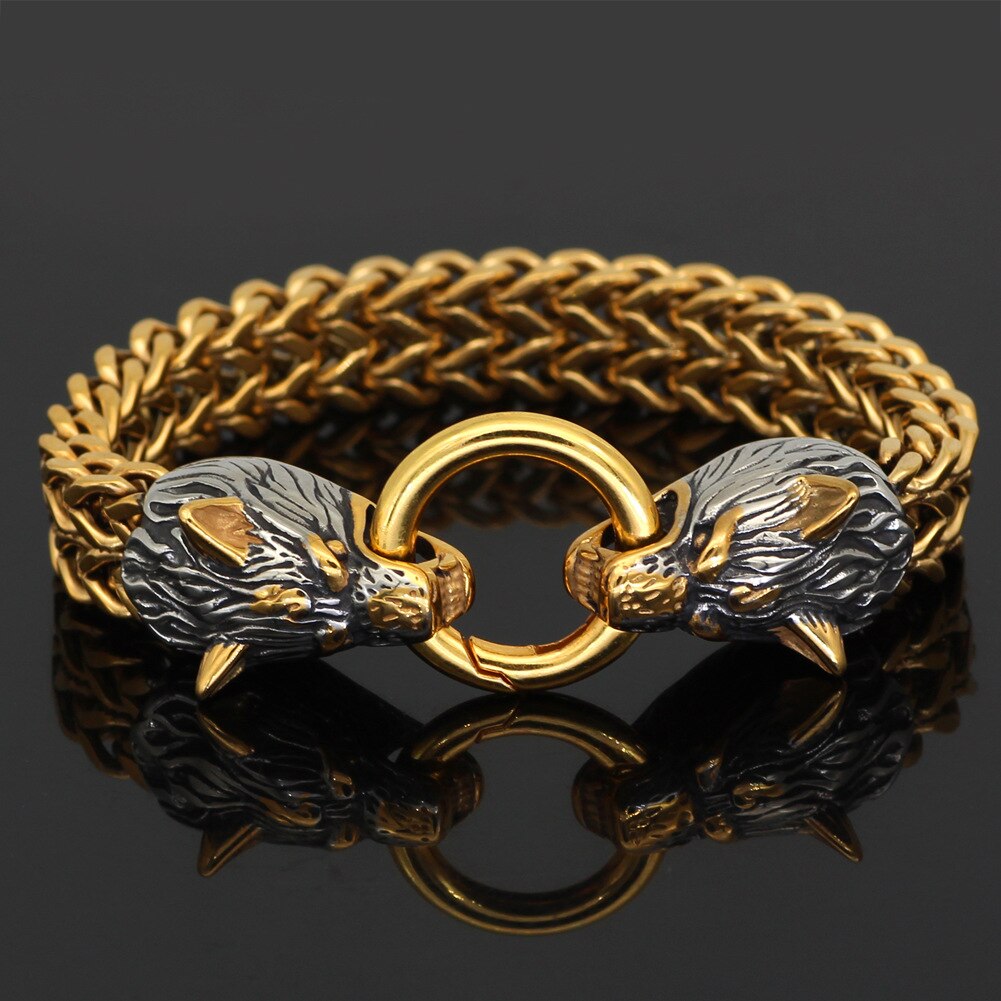 Pulsera Brazalete Vikingo Color Oro Acero Inoxidable Hombre