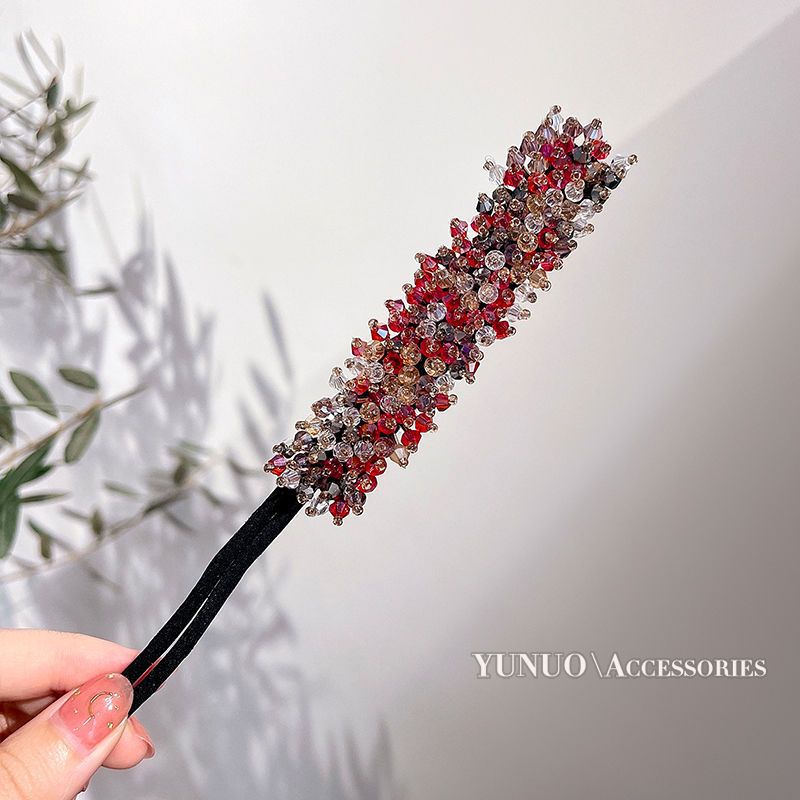 Women Easy Hair Bun Maker Floral crystal Donut Updo Hair Stick DIY Plate Hair Bendable Hairband Chignon Hair Accessories: Dark Khaki