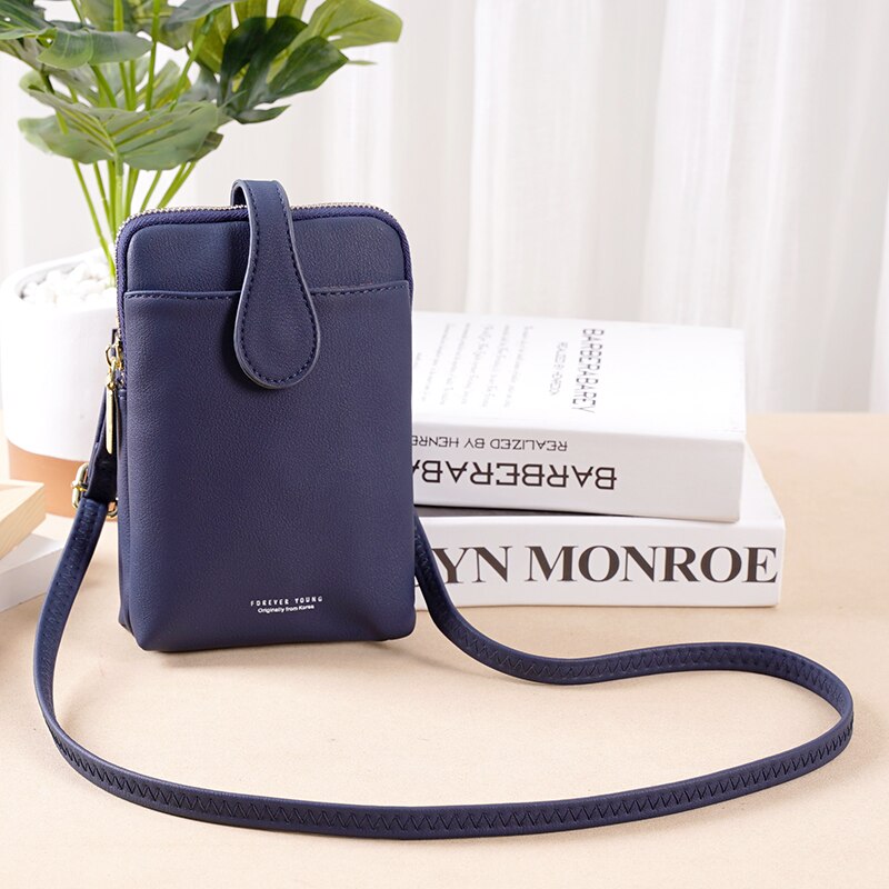 Multifunctionele damesportemonnee telefoonhoesje all-match draagbare portemonnee voor kleingeld multifunctionele portemonnee: Diepblauw  yc86