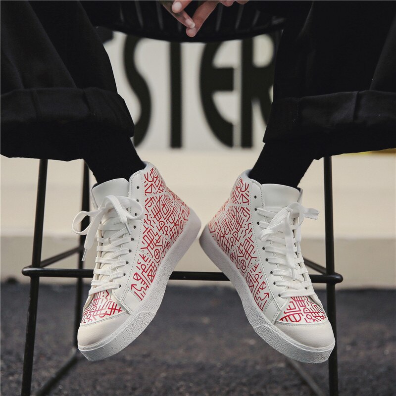 Färgglada målade skateboardskor för män som andas hip hop street skor sport fritid promenadskor chaussure homme