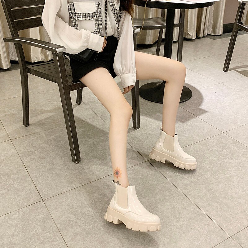 Dames leren laarzen damesschoenen chelsea ronde neus laarzen dames lage hakken laarzen laarzen-dames winter