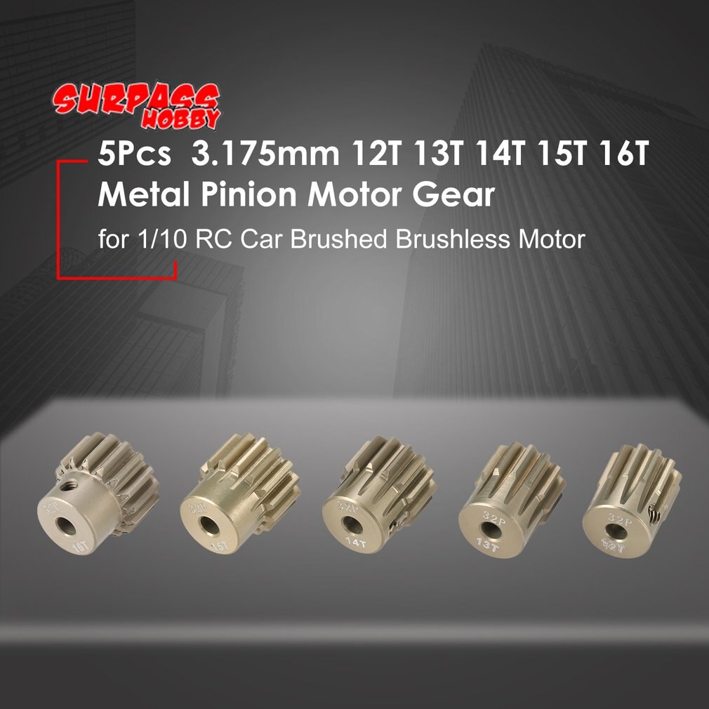 5Pcs 32DP 3.175Mm 12T 13T 14T 15T 16T Metalen Pinion Motor Gear set Voor 1/10 Rc Auto Vrachtwagen Geborsteld Borstelloze Motor