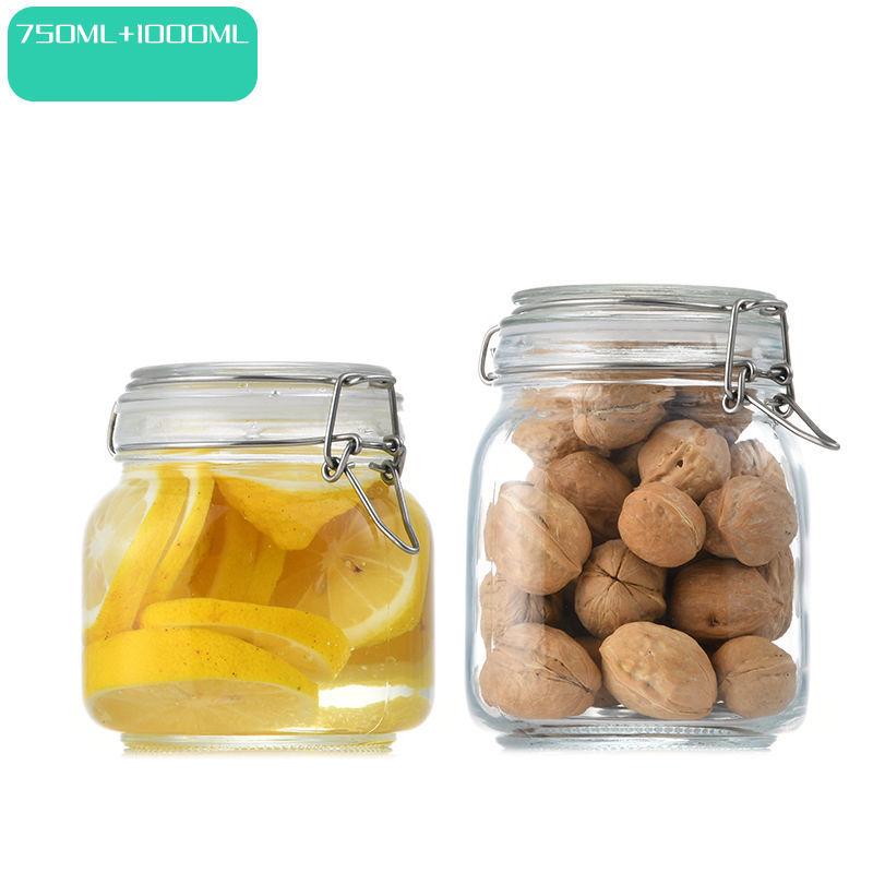 Botella de vidrio sellada para cocina, tarro de almacenamiento para alimentos, pepinillo, fruta enlatada, transparente, boca grande, para el hogar: Naranja