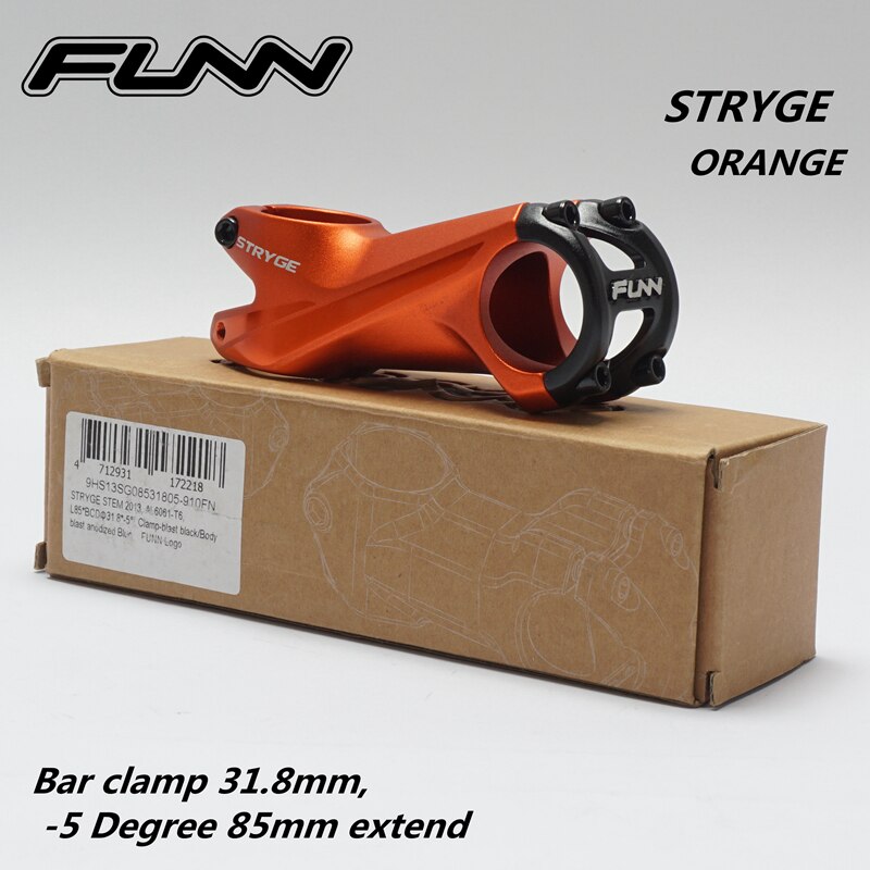 FUNN STRYGE – tige de vélo forgée en 3D XC Enduro, Tube de direction 31.8 °, 28.6mm, 85mm: Degree 80MM  Orange