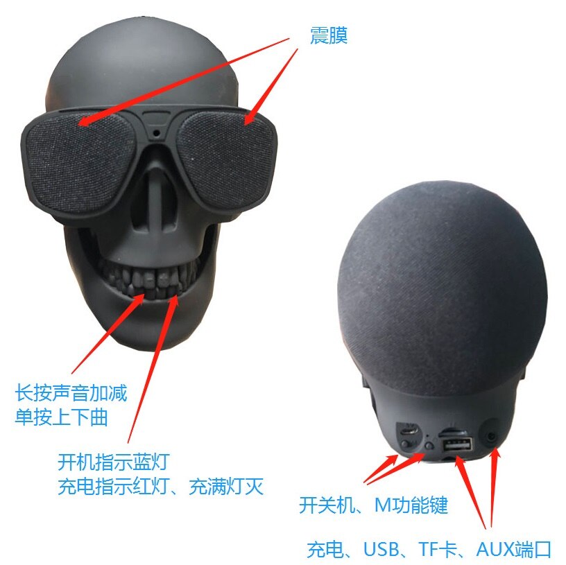 Draagbare Aeroskull Draadloze Bluetooth Speaker Mini Skull Speaker Mobiele Subwoofer Multipurpose Speaker