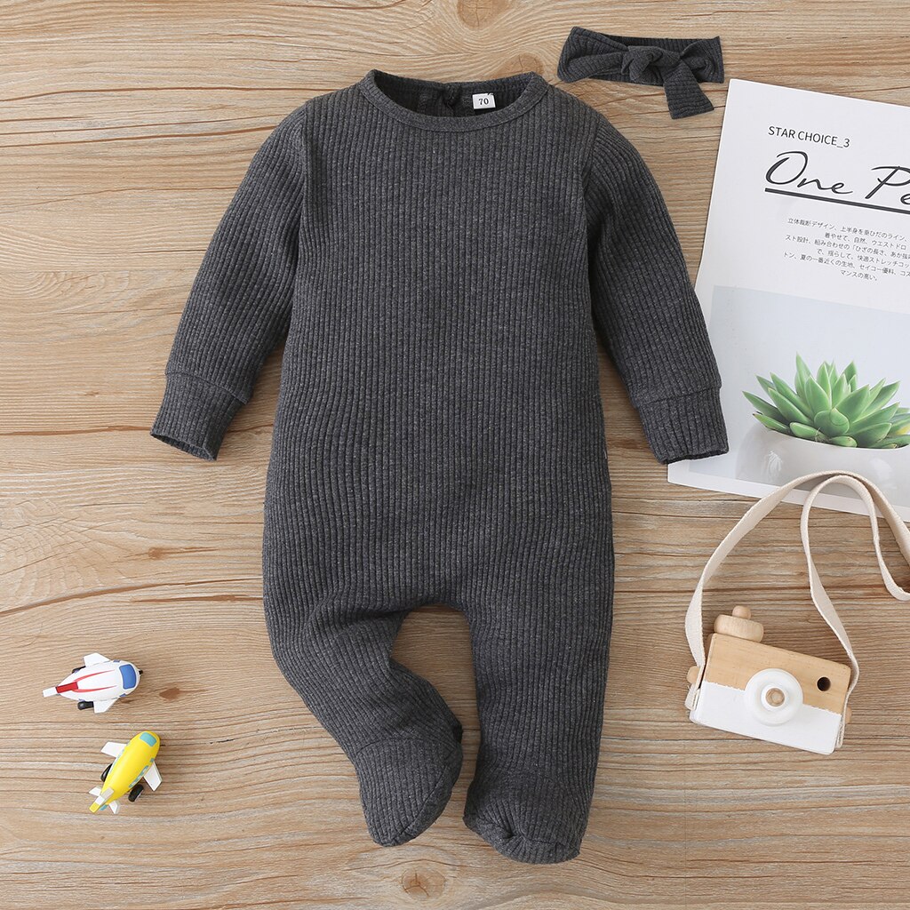 Baby Lange Mouw Jumpsuit Meisjes Effen Kleur Katoen Jumpsuit Jongens Jumpsuit Jumpsuit Been Wrap: Donkergrijs / 60