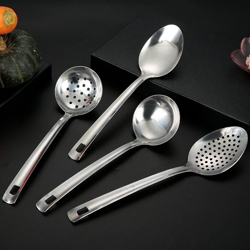 Utensílios de cozinha de aço inoxidável, polido, pendurado, prata, escorredor, sopa, fritura, espátula, acessórios domésticos simples