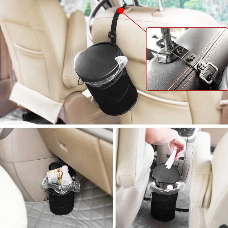 Car Trash Can Portable Garbage Bin Collapsible -Up Bag Waste Basket Bin Rubbish Bin Black