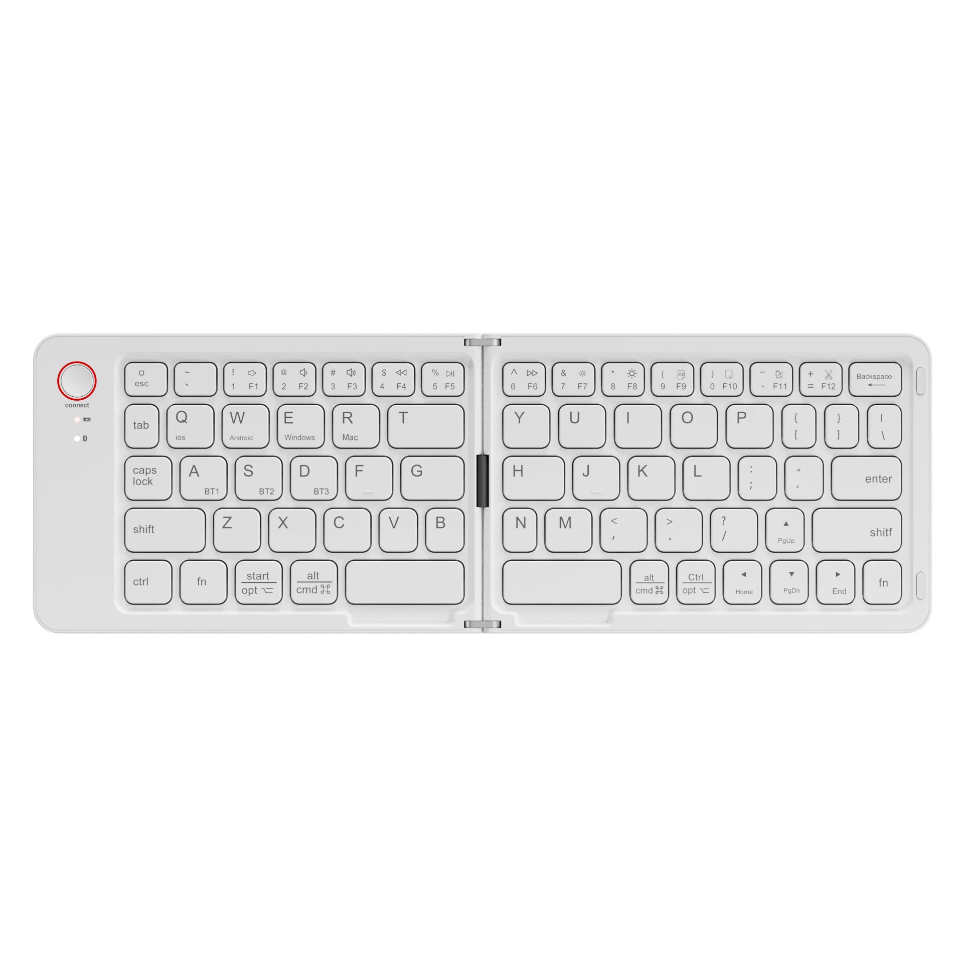 Taitettava Bluetooth-näppäimistö 68 Näppäintä - Kannettava Tabletille, Puhelimelle, Windows, iOS, Android: Valkoinen / Sininen kytkin