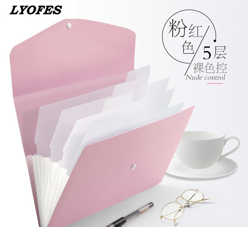 13 Grids Handheld File Folder Organ Box Bag Multi-function Organizer Storage Holder Office Document A4 Paper Folder: 5 Grid Pink