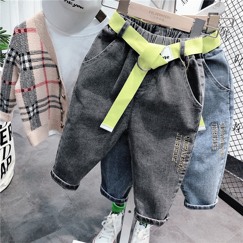 Höst baby boys jeans barn koreanska byxor 2-8 y baby solid elastisk midja elasticitet jeansbyxor för pojke