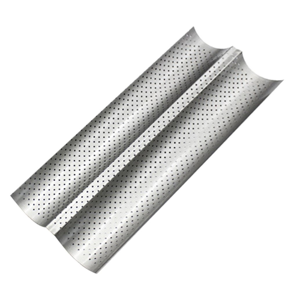 2 Grooves Wave French Bread Baking Tray Carbon Steel Mold Non-stick Perforated Baking Tool For Baguette Bake Pan: sliver