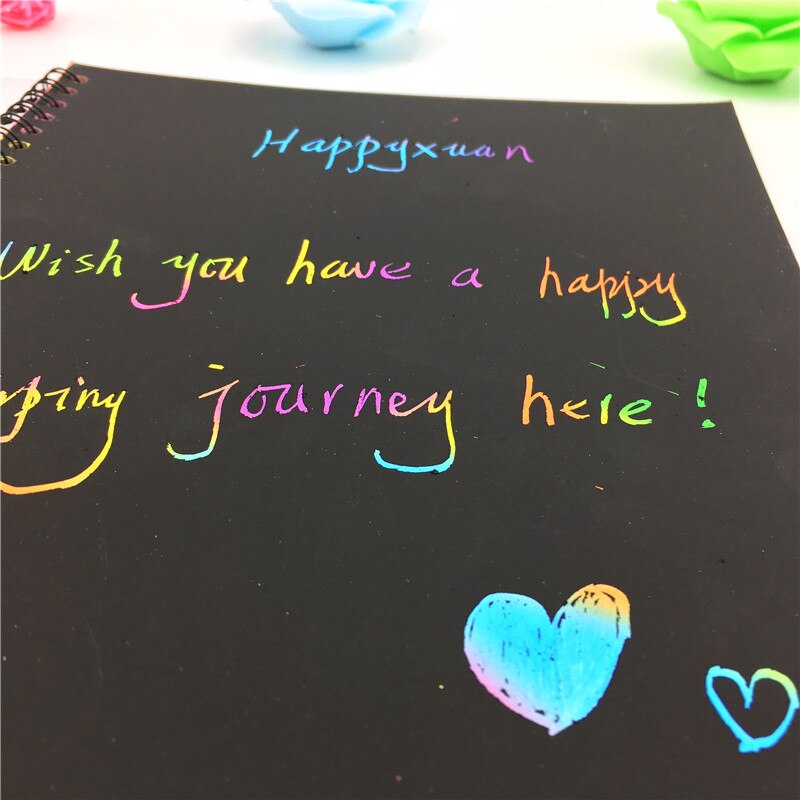 Happyxuan Large Magic Color Rainbow Scratch Art Paper Note book Fully Black DIY Drawing Toys Coloring Painting Kids Doodle