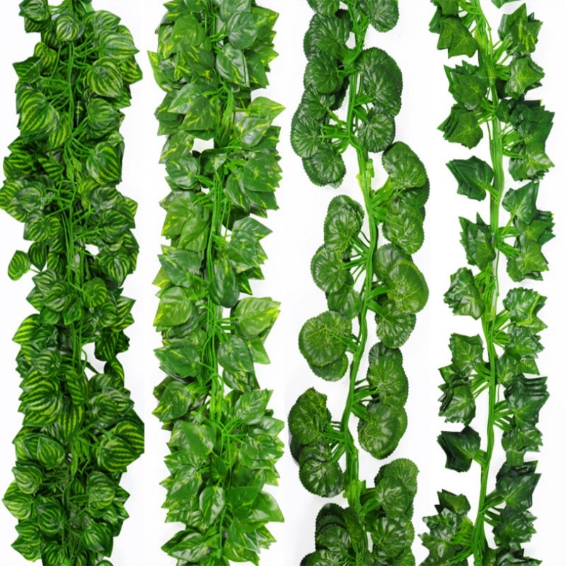 2 m grønne silke kunstige hængende efeu blad krans planter vinblade 1 stk diy til hjemmet bryllup dekoration havefest indretning