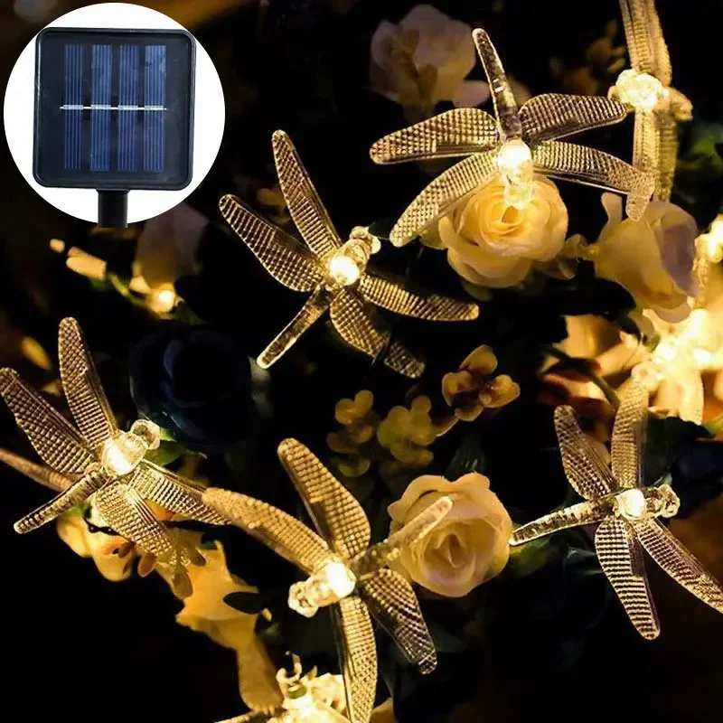Guirlande lumineuse solaire libellule, guirlande lumineuse d'extérieur avec 8 Modes, étanche, à énergie solaire, pour Patio, cour, décoration de noël
