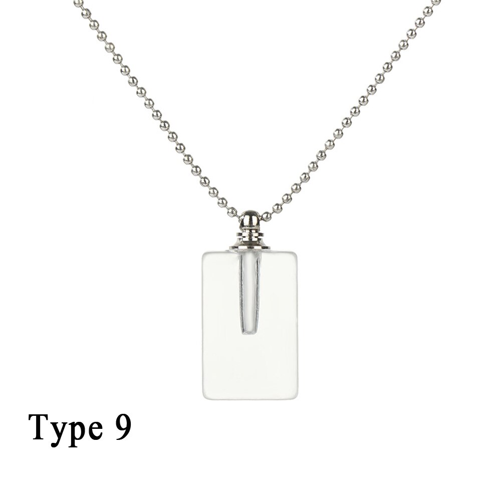 1Pc Mini Glass Bottle Pendant Necklaces Openable Perfume Essential Oil Stainless Steel Chain Vial Necklace For Women Jewelry: B-Type 9