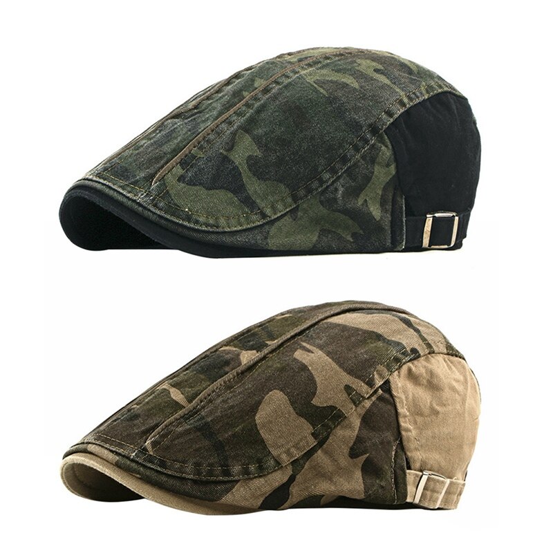 Mannen \ 'S Katoenen Hoed Camouflage Flat Top Hat Vrouwelijke Lente En Zomer Camouflage Baret Wassen Cap