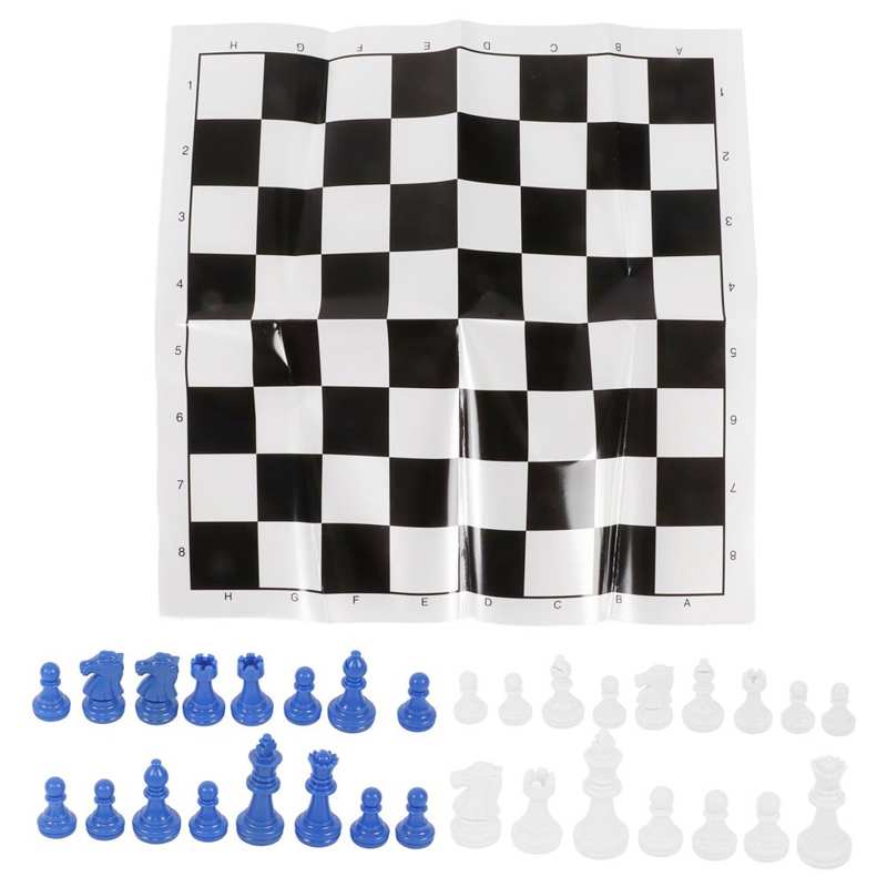 International Standard Chess Set PS Plastic Easy To Store Plastic International Chess with Chessboard for Outdoor: Blue and white