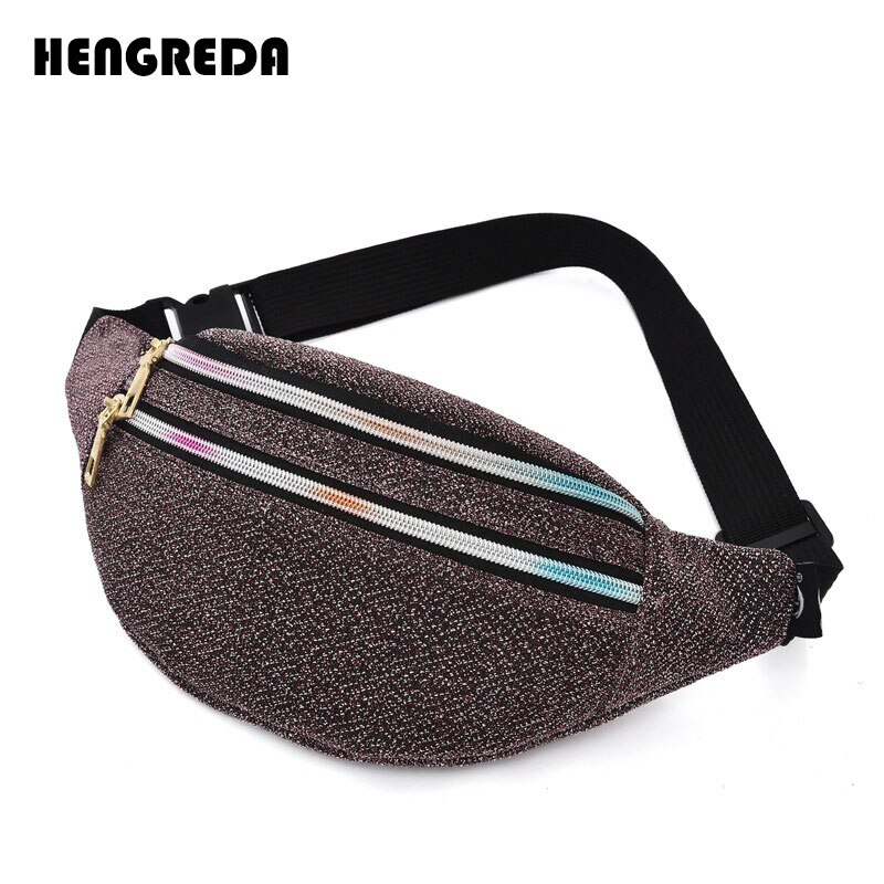 Fanny Pack Women Waist Bag Travel Belt Hip Bum Bag Oxford Pouch Hengreda Shiny Zipper Pocket Purse for Moblie Phone Key: Red