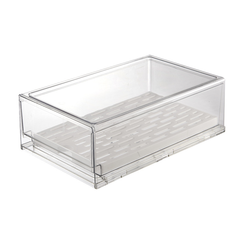 Kitchen Refrigerator Transparent Organizer Compartment Refrigerator Drawer Organizer Large Fruit Storage Bin Kitchen Items: Drain-L